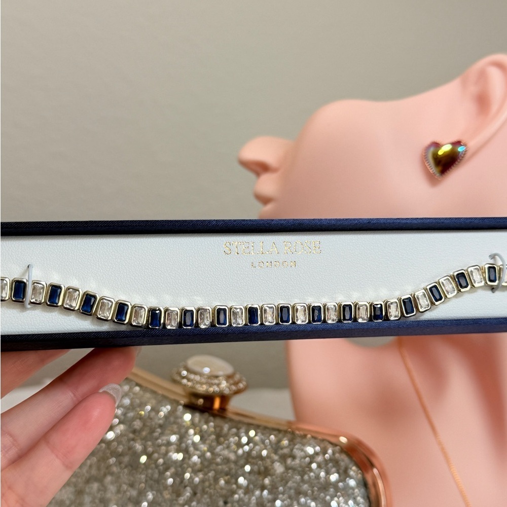 Classic 18Kt Gold Plated Bracelet With Blue and Clear Cubic Zirconia - Picture 3 of 12